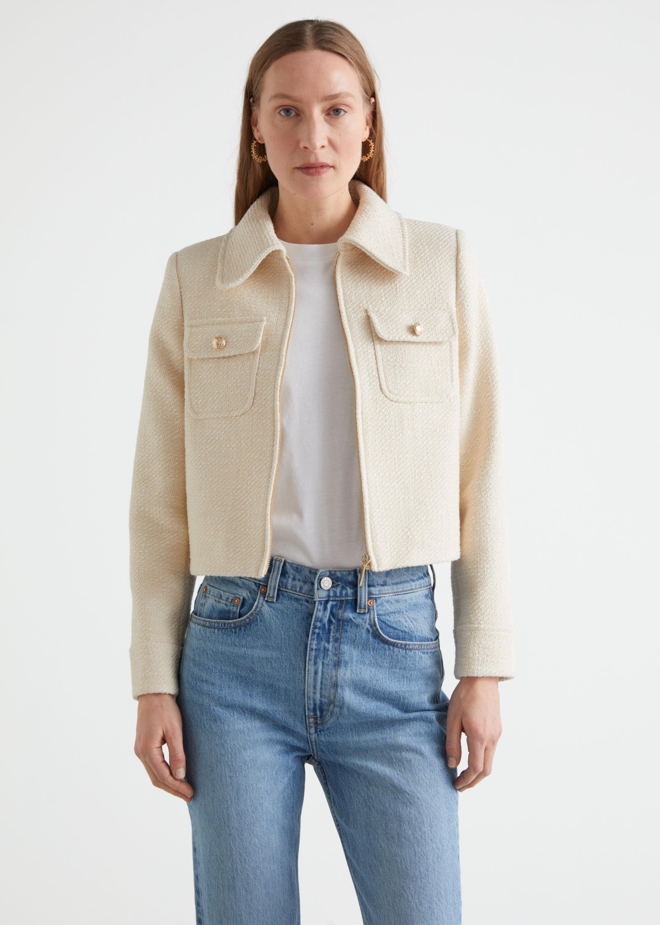 & Other Stories Cropped Tweed Jacket in White | Lyst