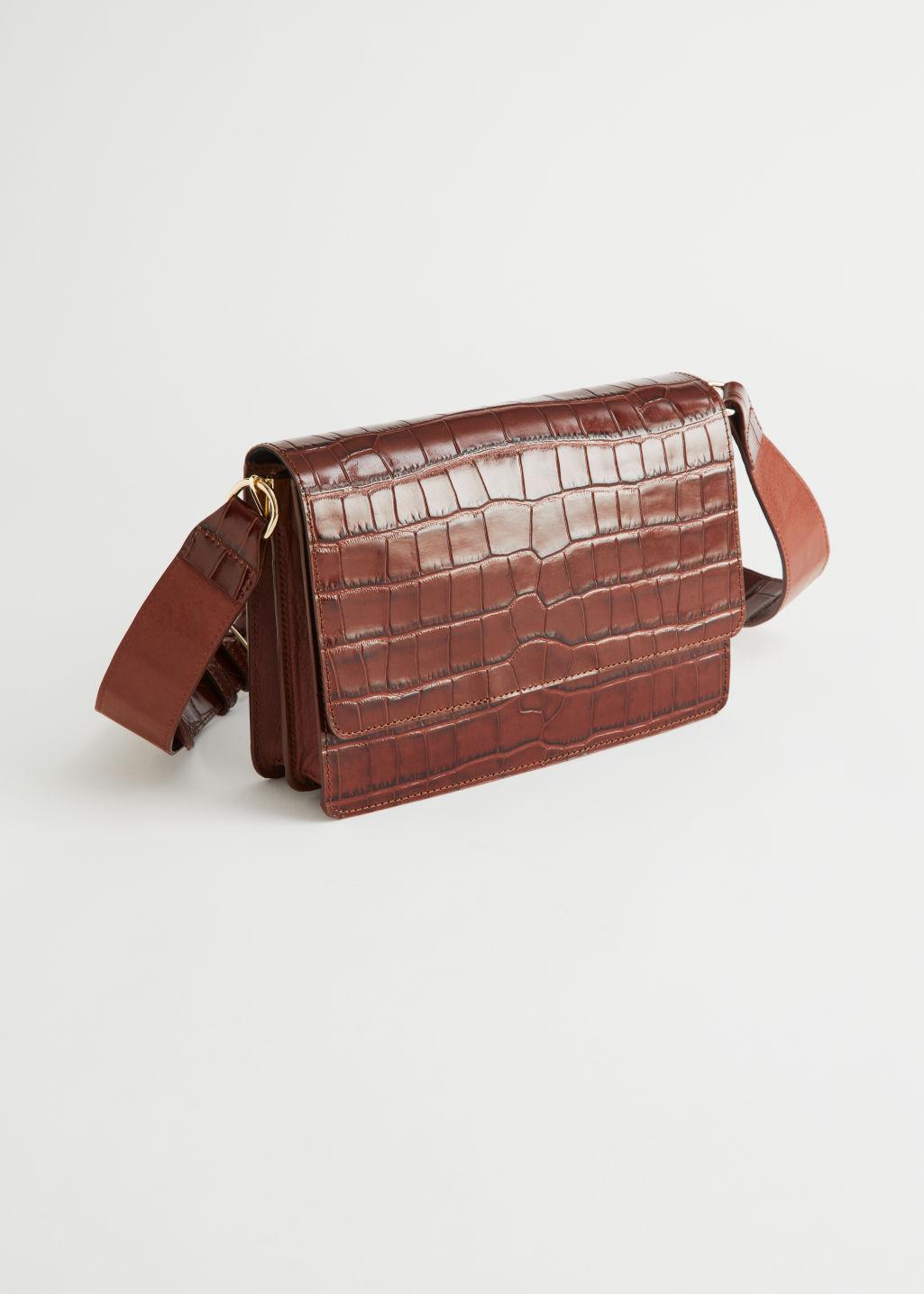  Other Stories Patent Leather Croc Embossed Bag in Brown