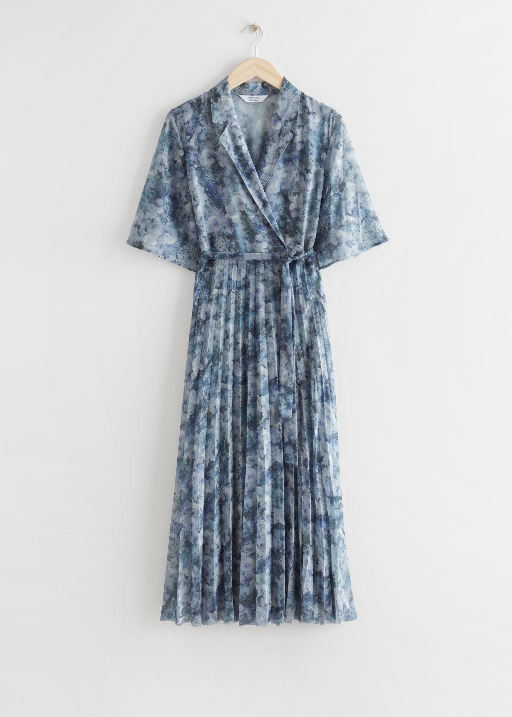 Floaty Pleated Midi Dress in Grey 