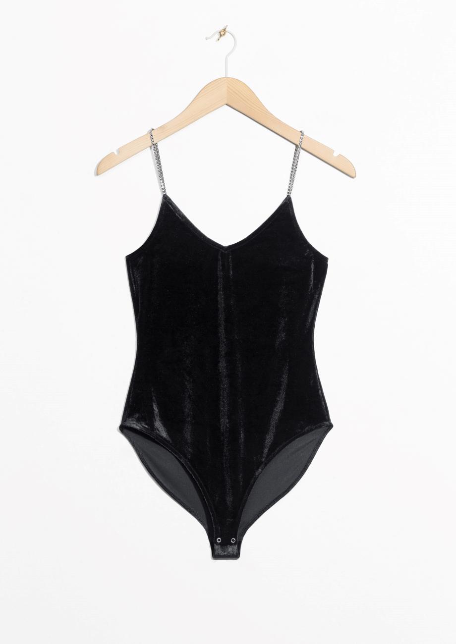 & Other Stories Synthetic Velour Bodysuit With Rhinestone Straps in