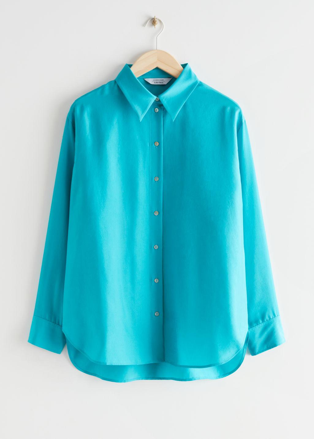 & Other Stories Shell Button Silk Shirt in Blue | Lyst