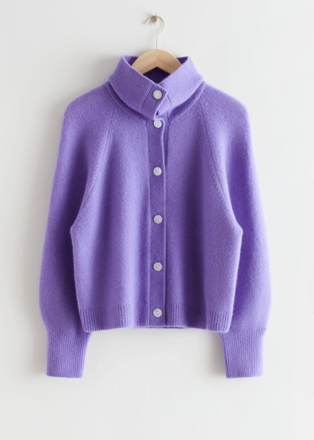 Wool High Collar Knit Cardigan 
