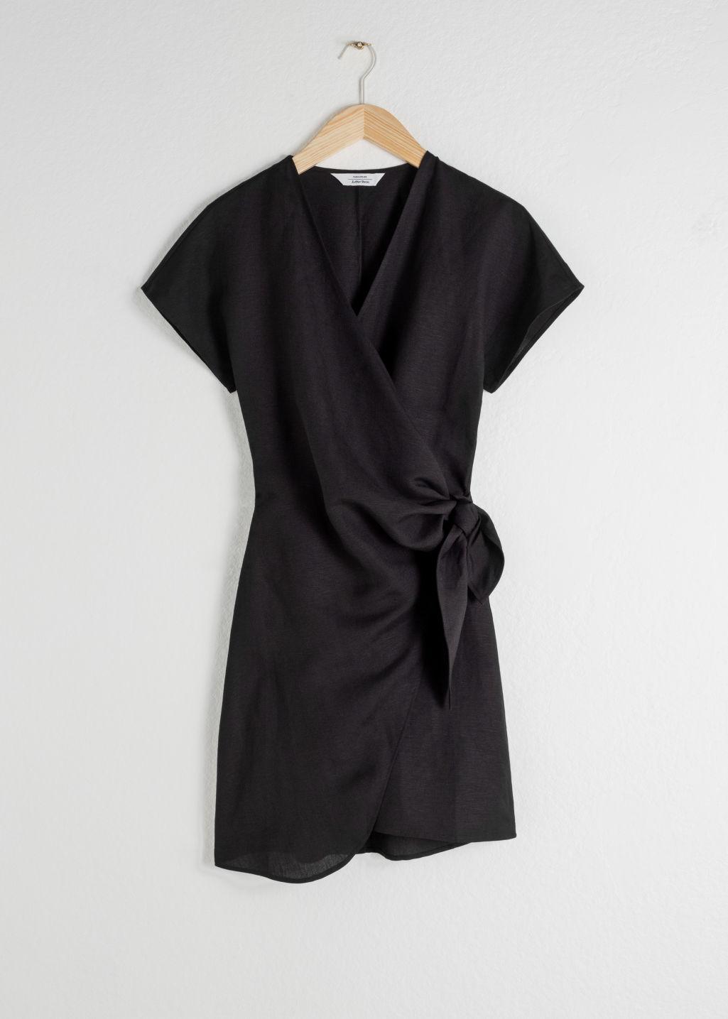 Linen Blend Wrap Mini Dress ...
