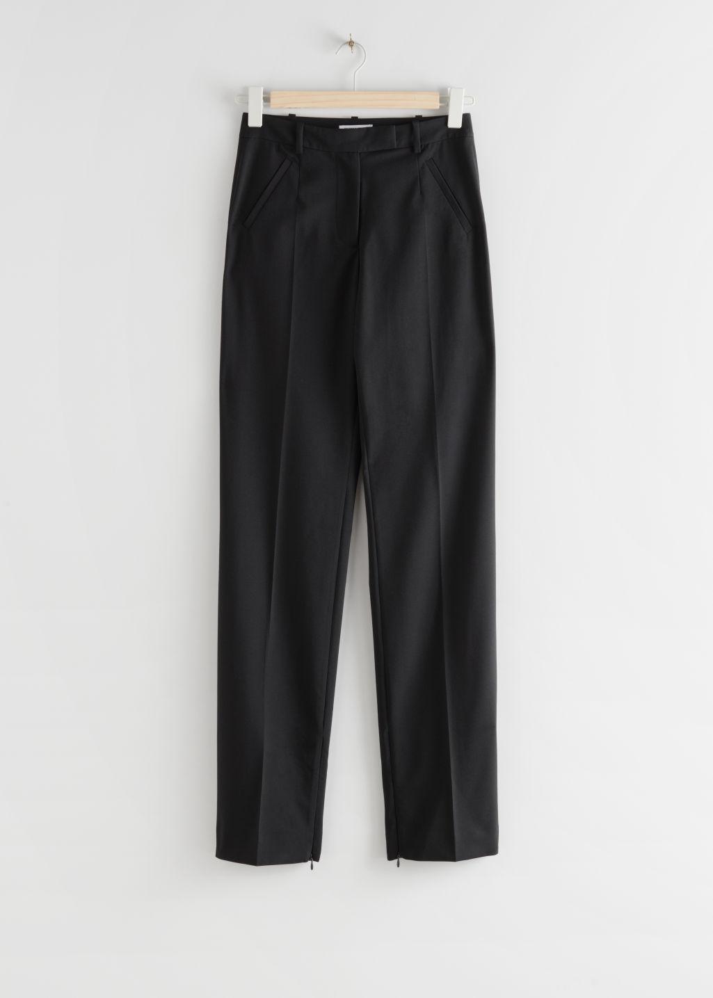 Wool Slim Zip-cuff Trousers in Black 