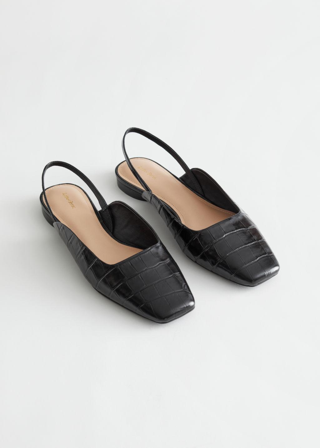 & Other Stories Leather Square Toe Ballerina Flats in Black | Lyst