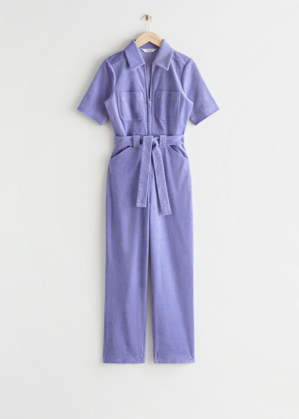 & Other Stories Belted Corduroy Jumpsuit in Purple | Lyst