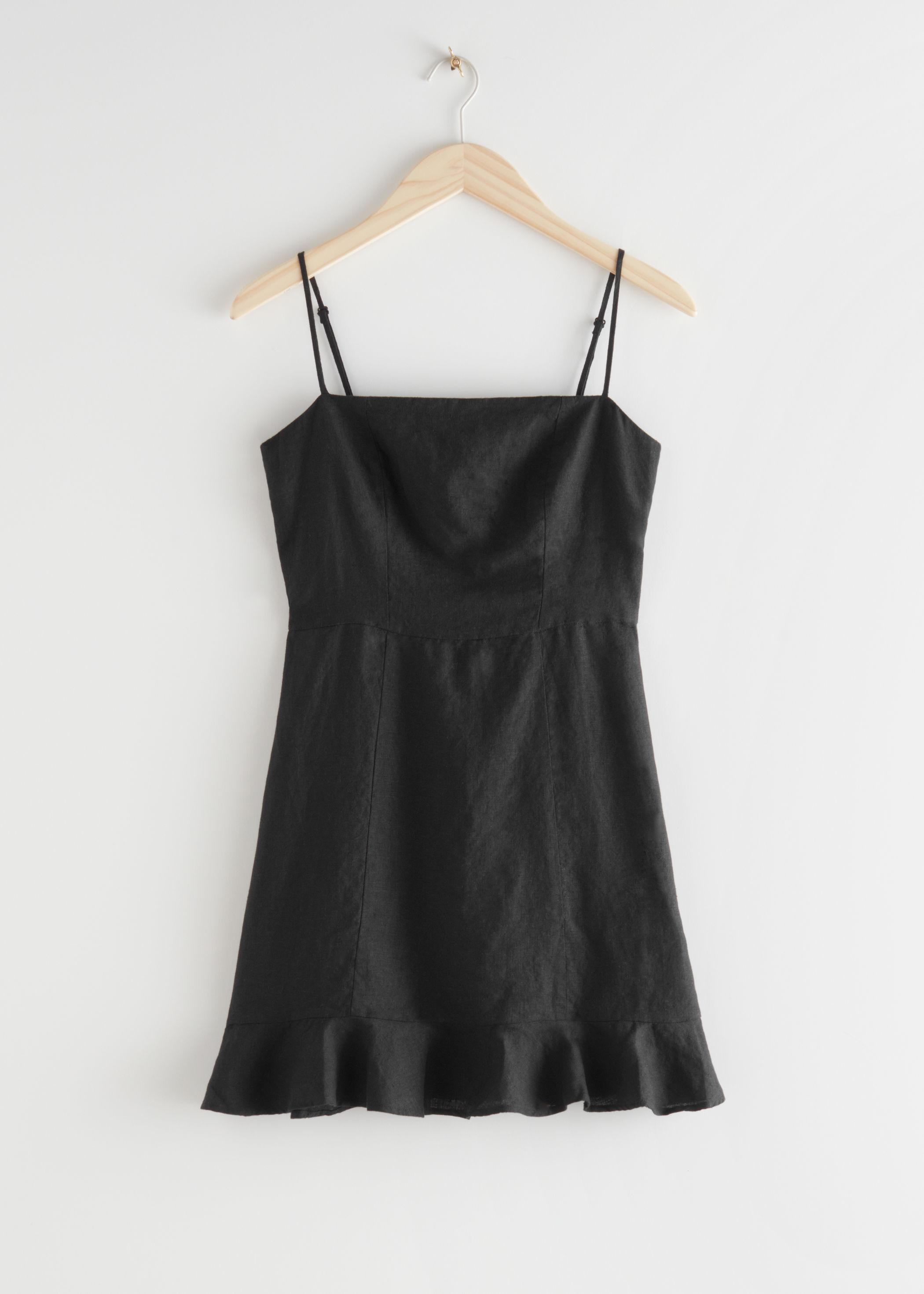 & Other Stories Spaghetti Strap Linen Mini Dress in Black | Lyst