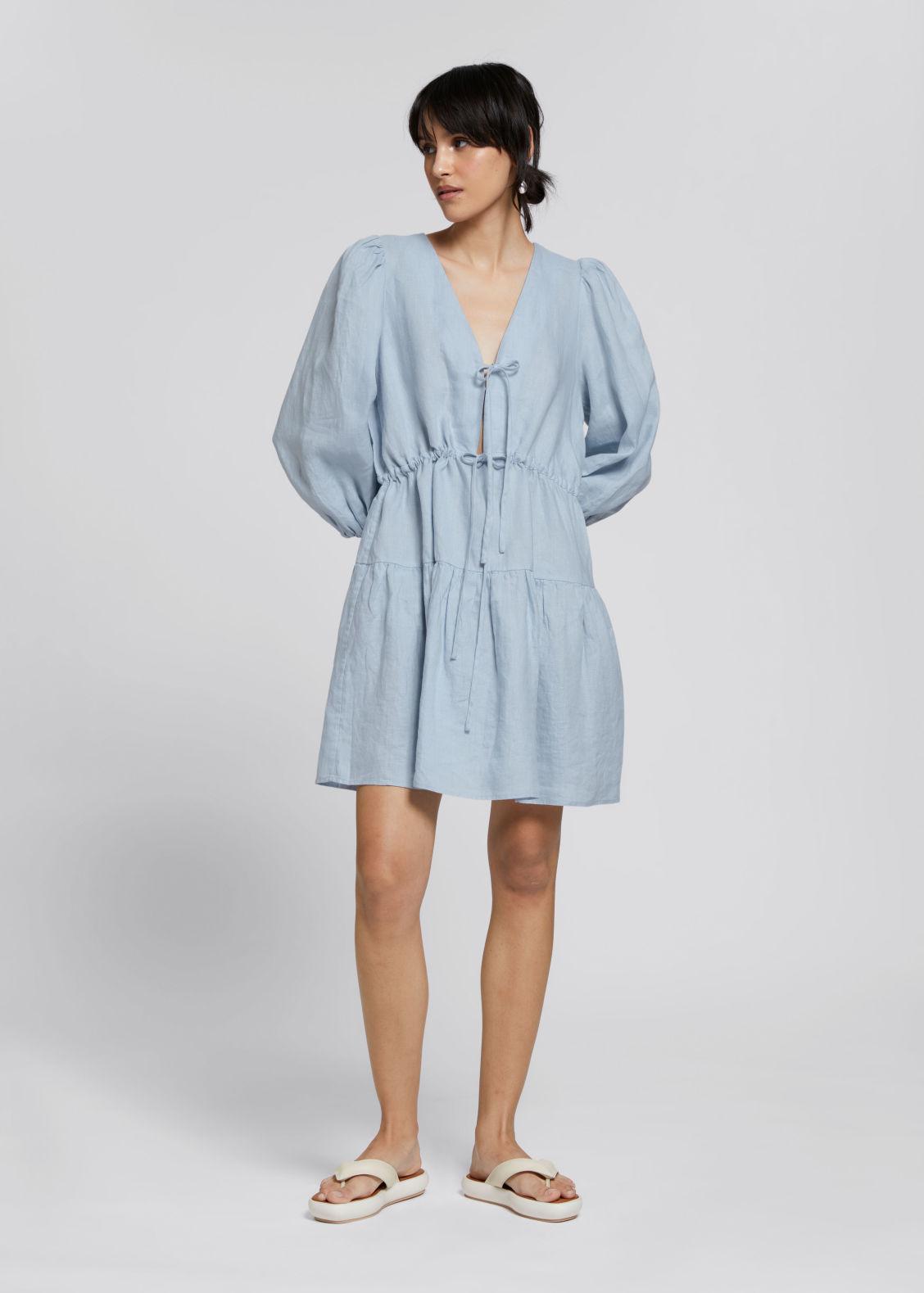 & Other Stories Tie-front Mini Dress in Blue | Lyst