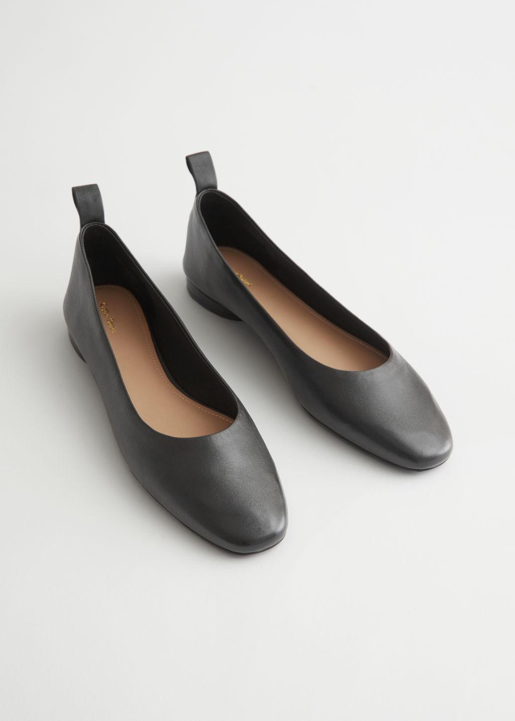 Other Stories Almond Toe Leather Ballerina Flats in Black Lyst