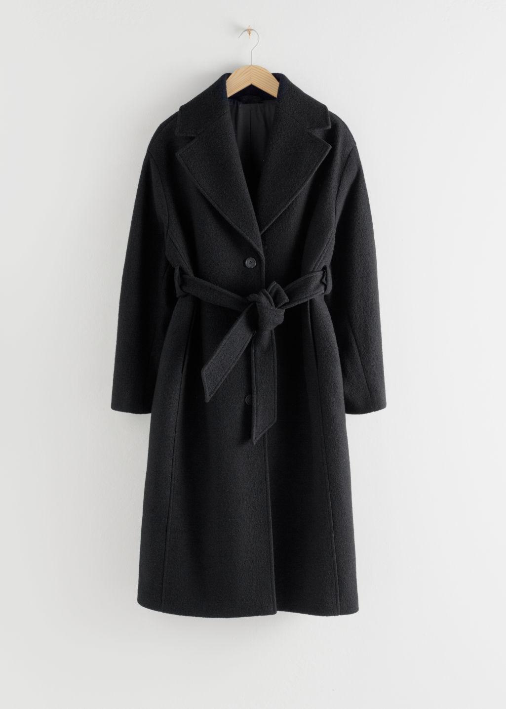 & Other Stories Oversized Belted Wool Coat in Black - Lyst