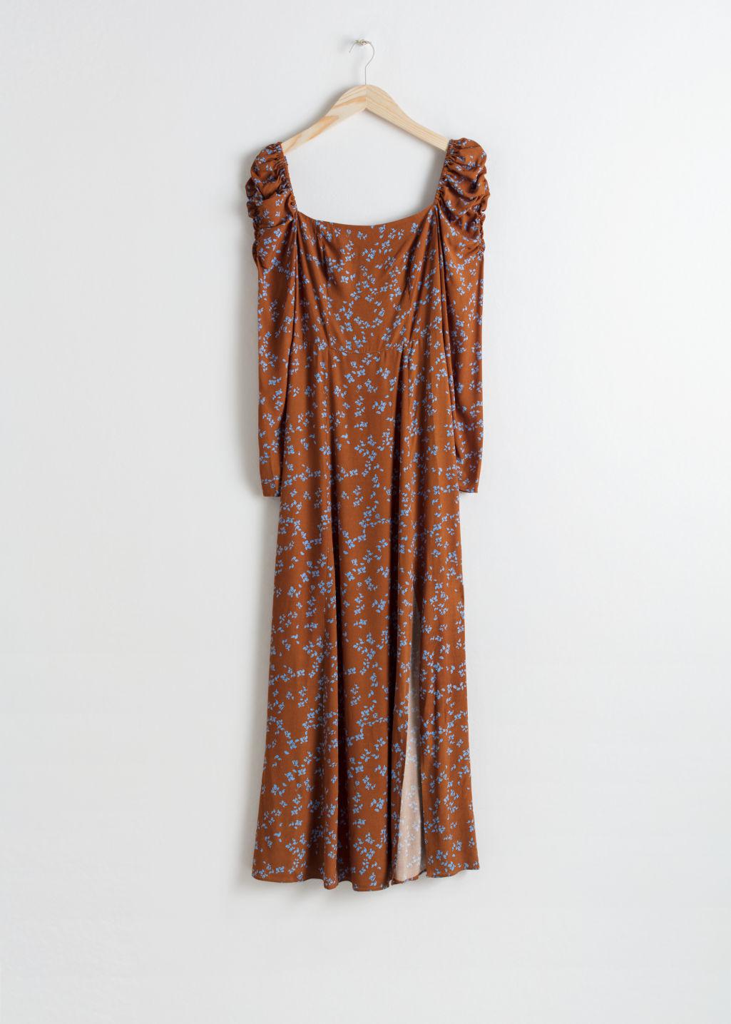 ruched floral maxi dress