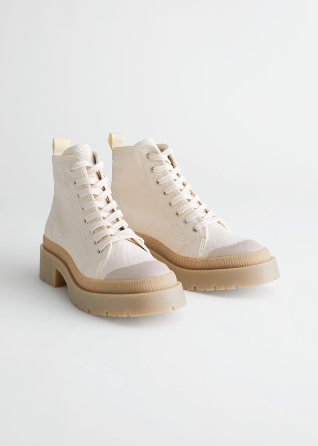 beige canvas boots