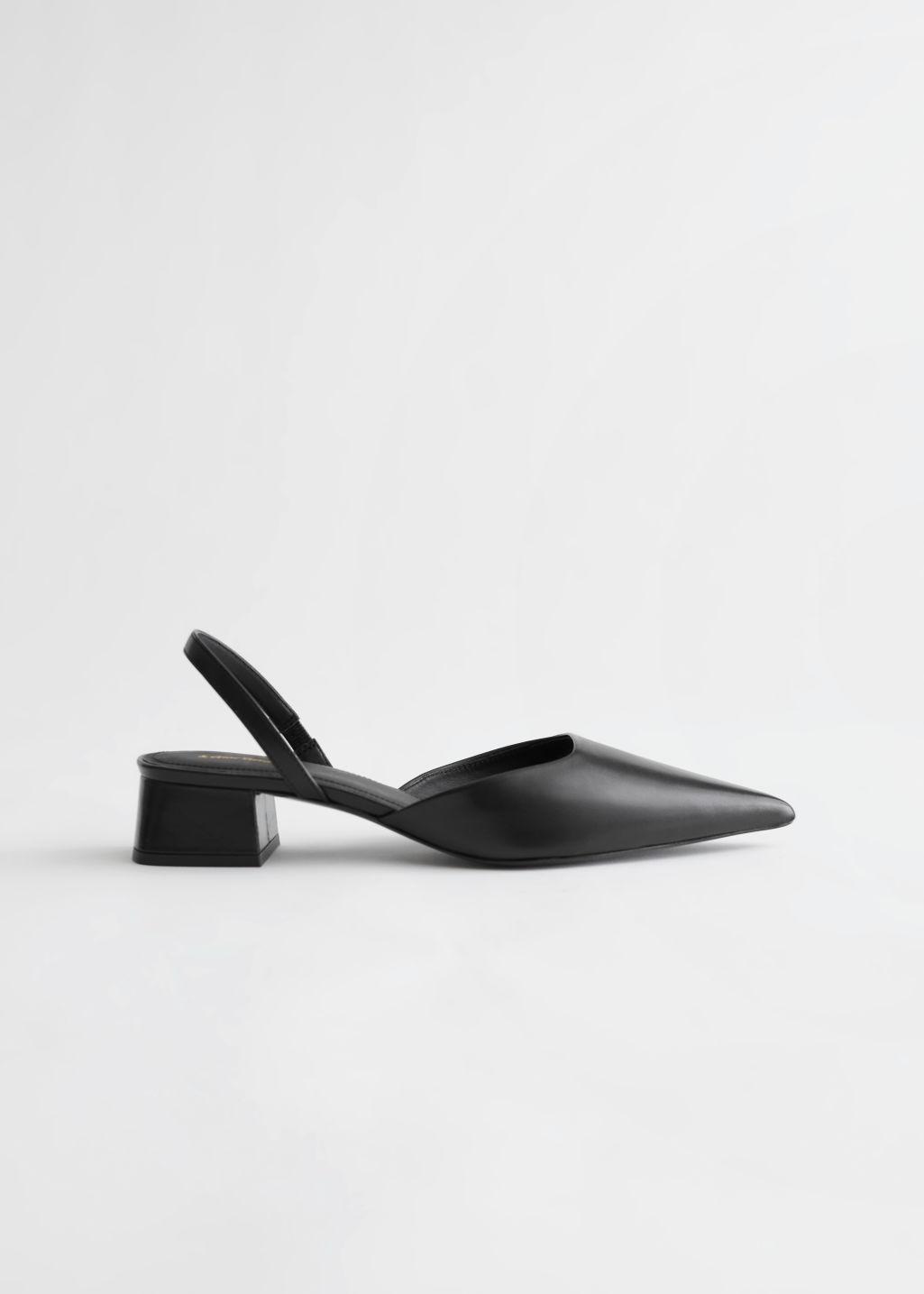 & Other Stories Leather Pointed Block Heel Mules in Black - Lyst