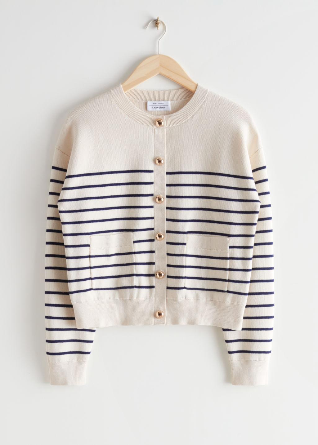 & Other Stories Striped Gold Button Cardigan in White | Lyst