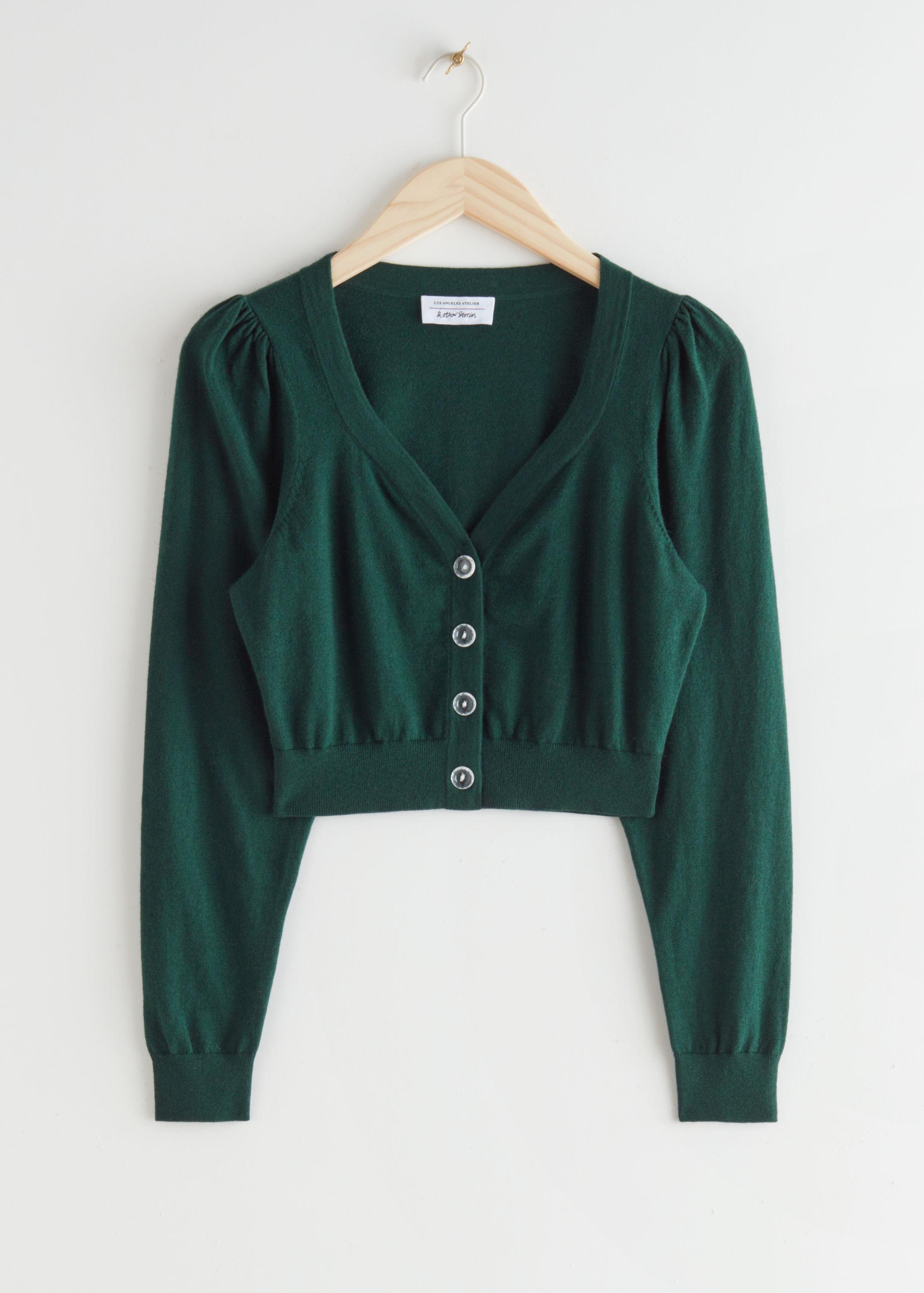 puff sleeve knit cardigan