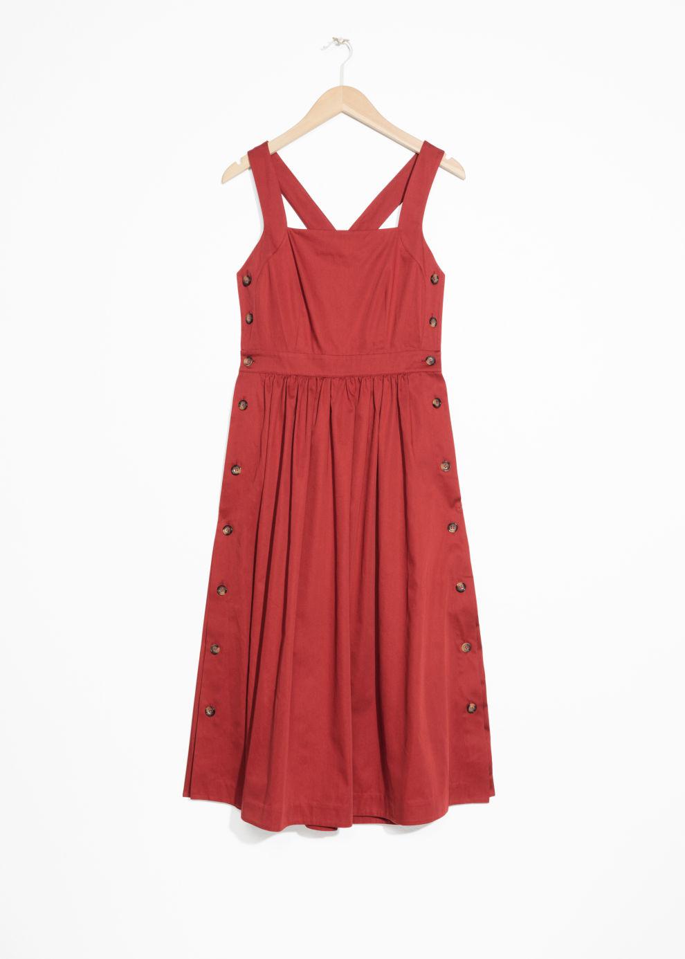 side button pinafore dress