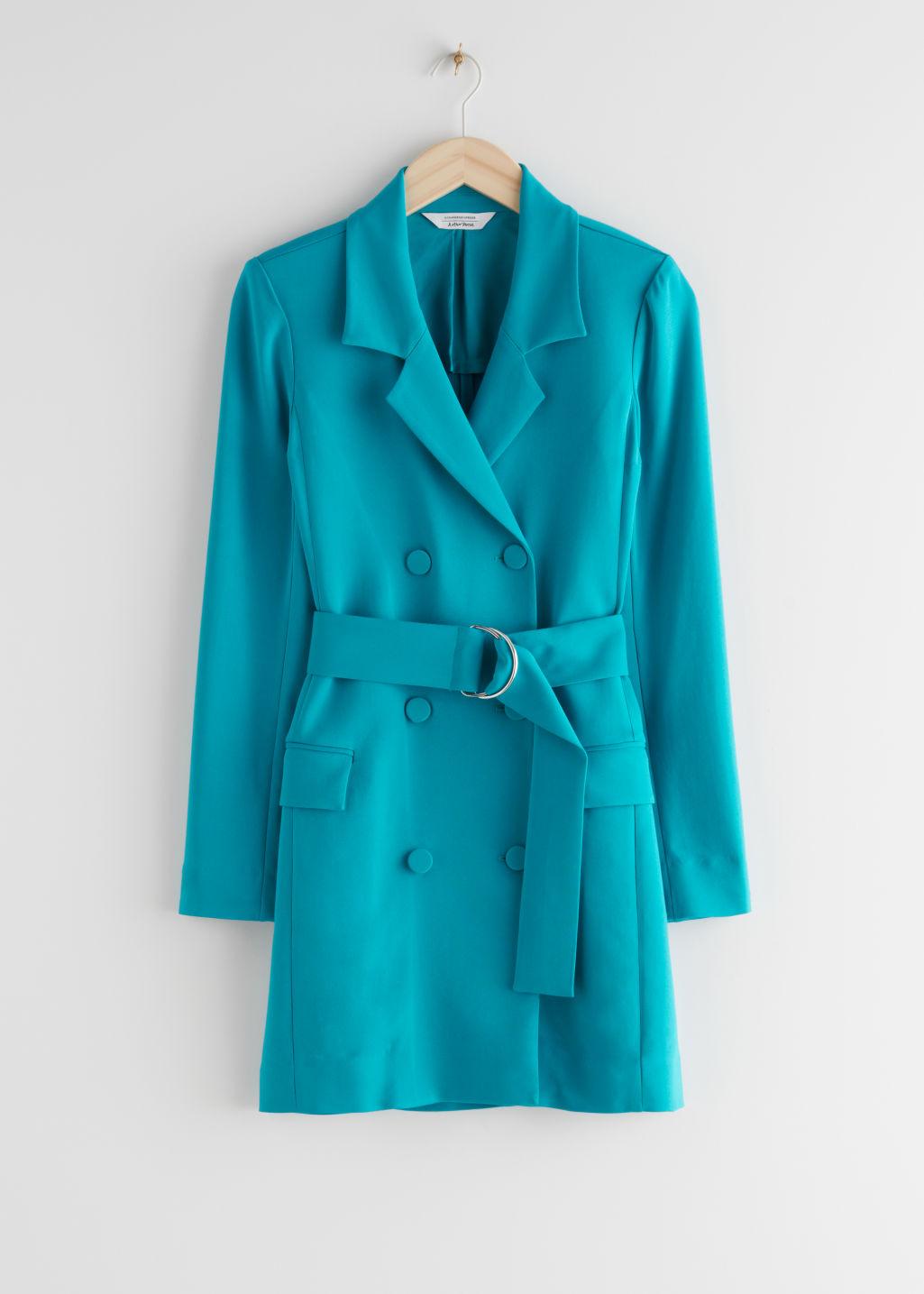 Belted Mini Blazer Dress in Turquoise 