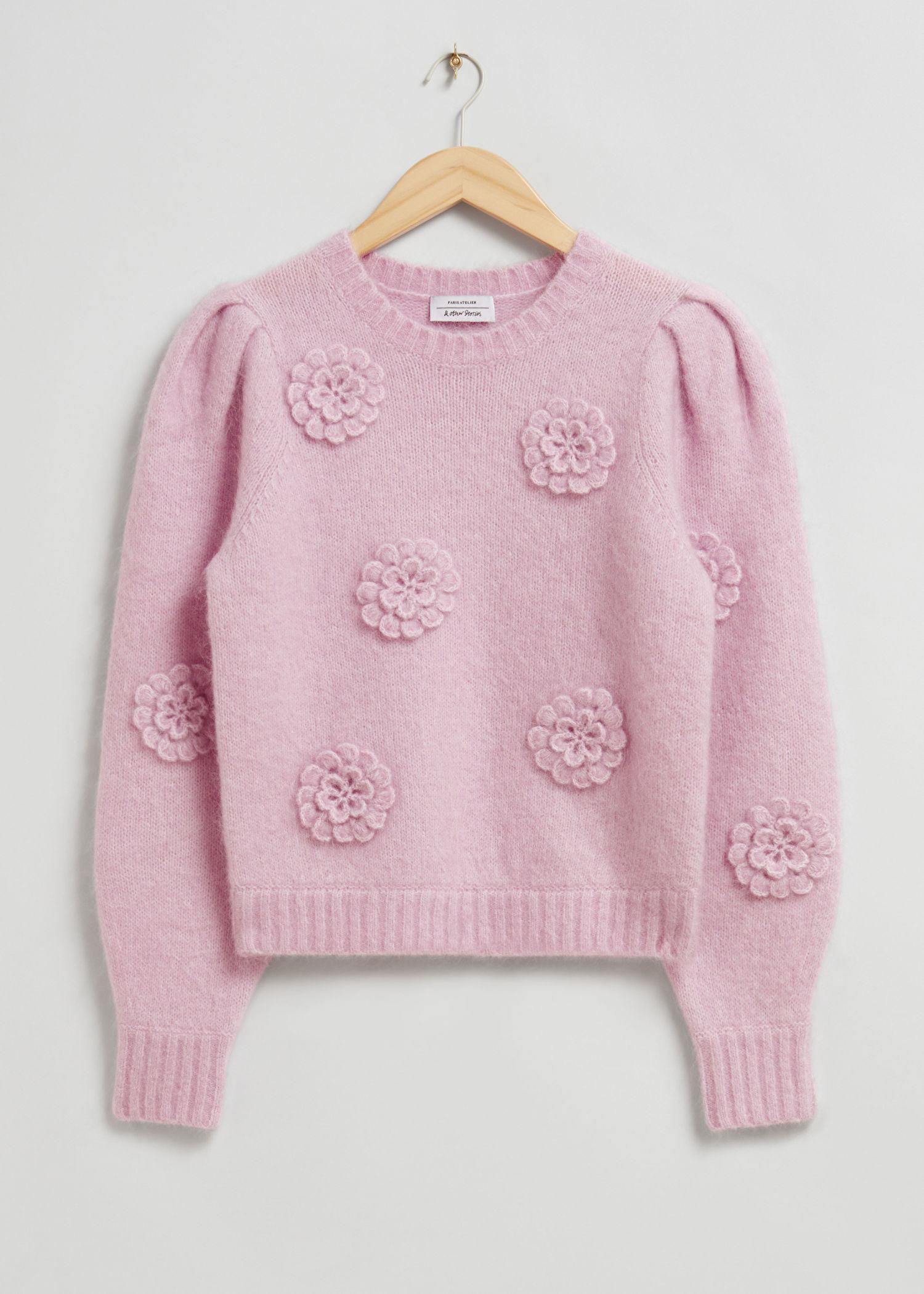 Other Stories Rose-appliqué Knit Sweater in Pink Lyst UK
