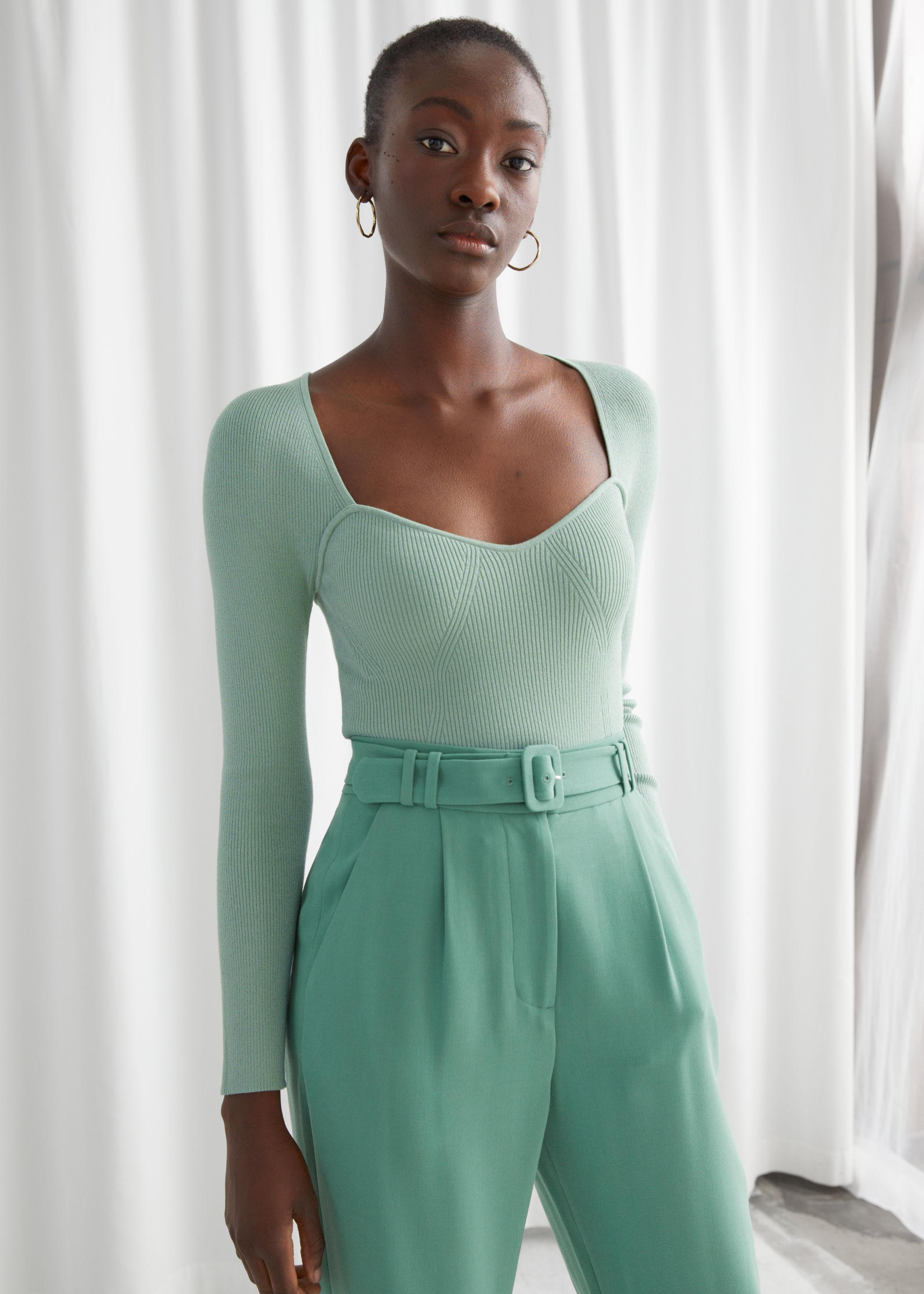 & Stories Cropped Sweetheart Neck Rib Green | Lyst