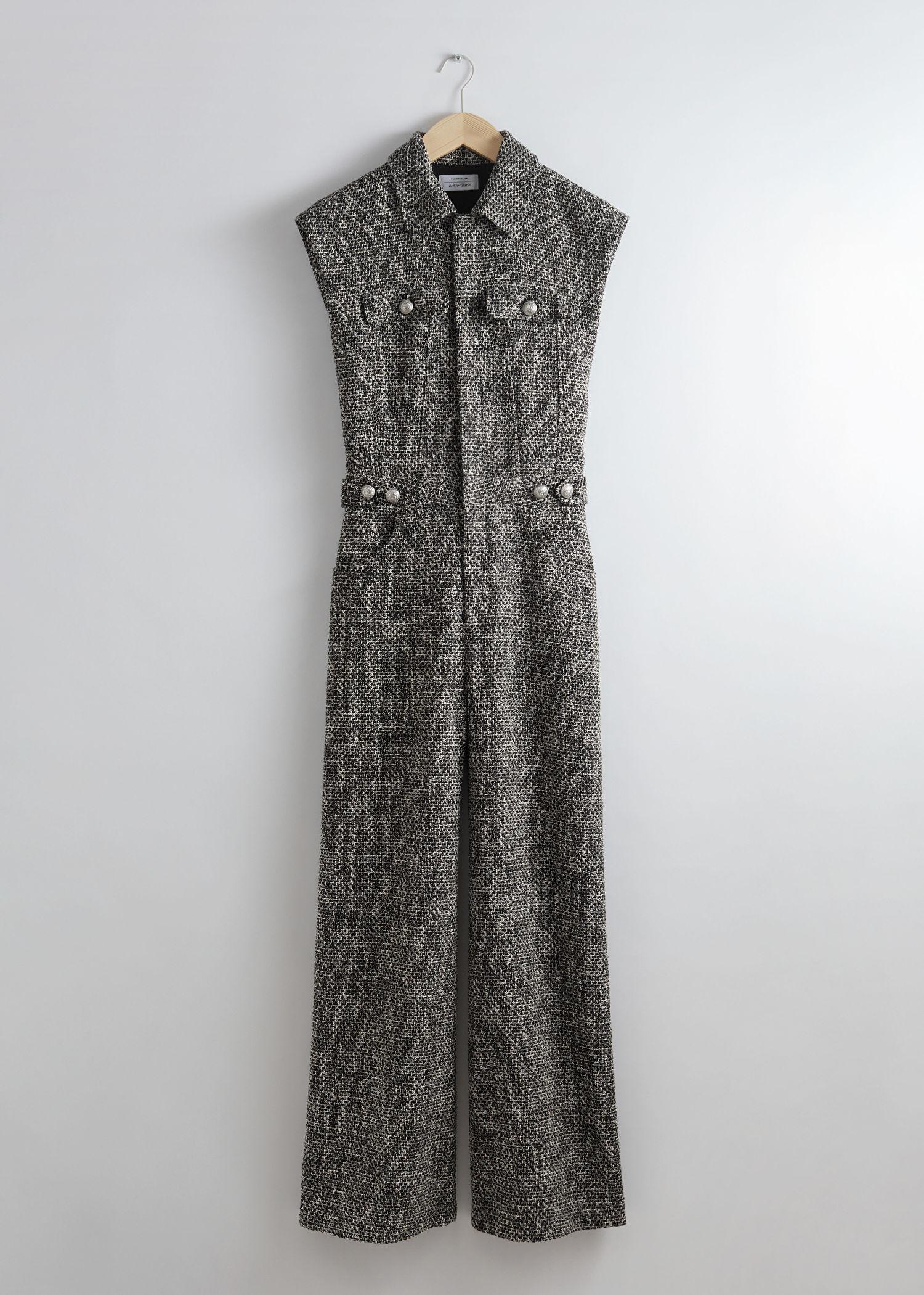 & Other Stories Wide Sleeveless Tweed Jumpsuit in White