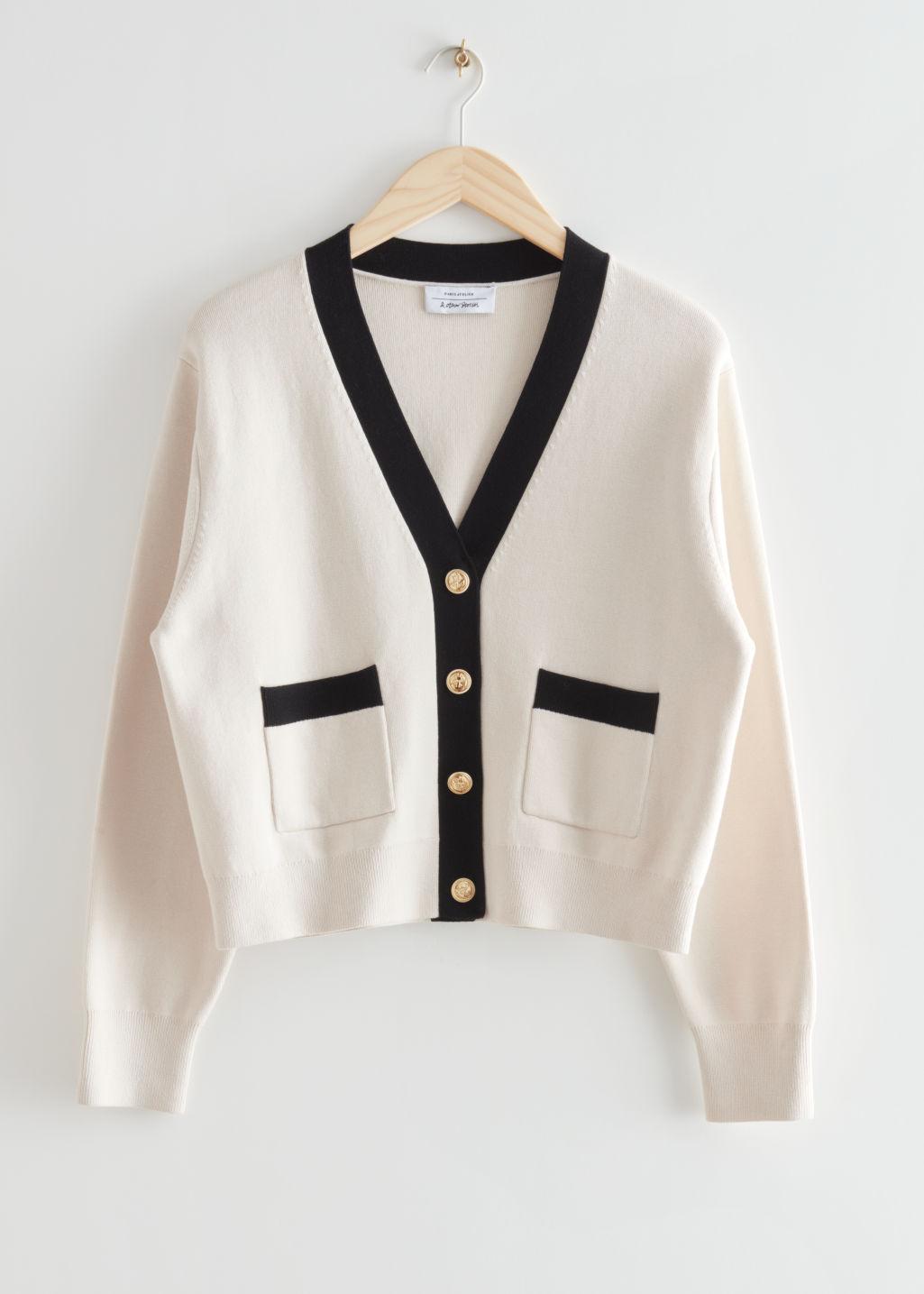 & Other Stories Cropped Gold Button Cardigan in White | Lyst