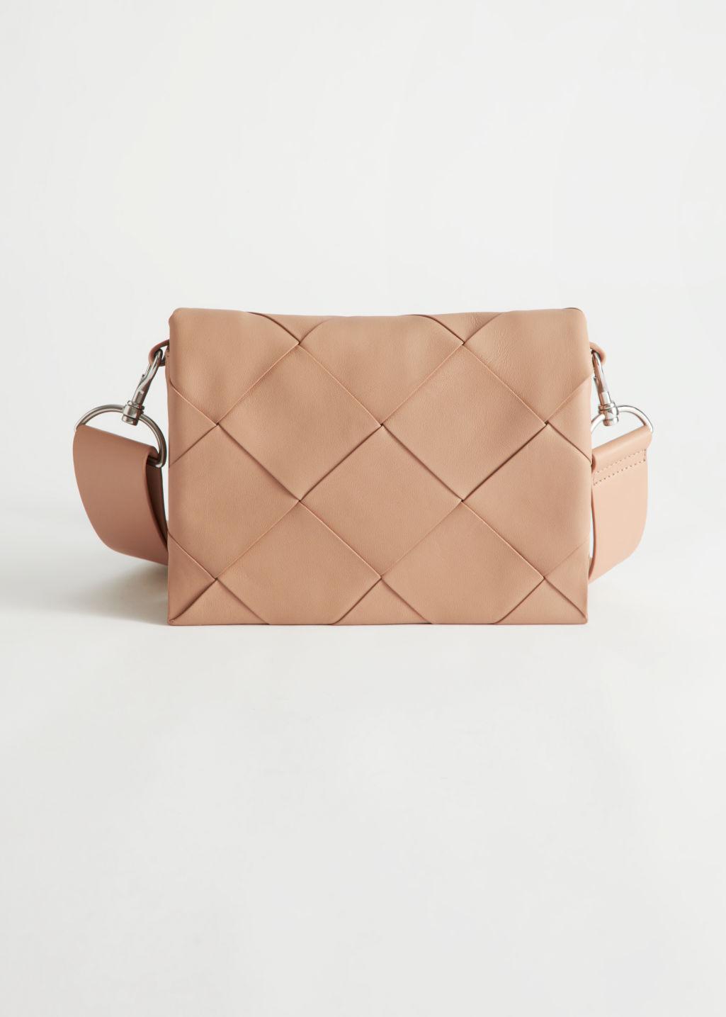  Other Stories Leather Diamond Braided Crossbody Bag in Natural