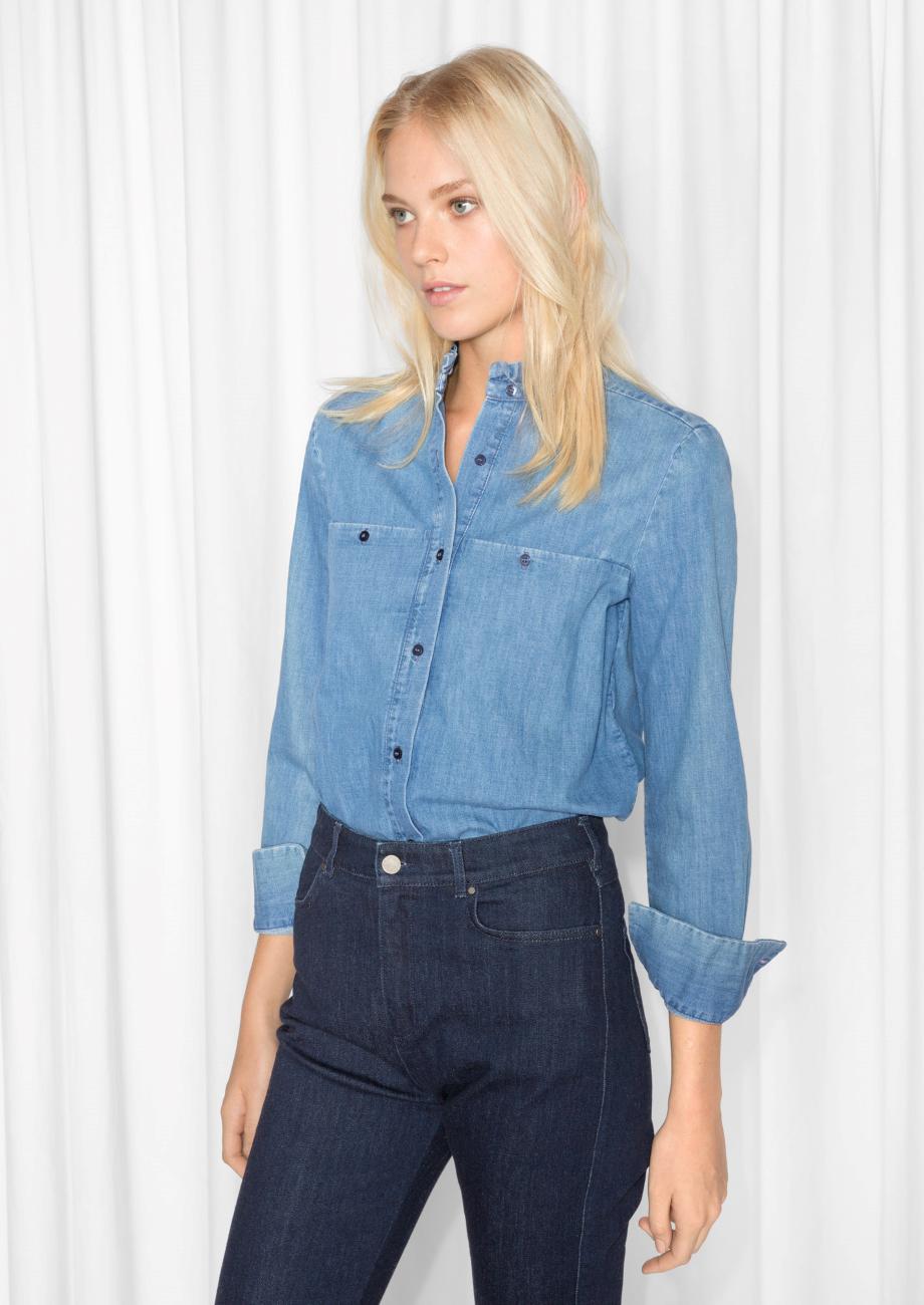& Other Stories Ruffle Collar Chambray Shirt in Blue | Lyst
