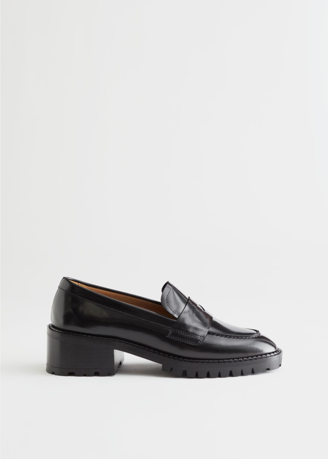 & Other Stories Heeled Leather Penny Loafers in Black | Lyst