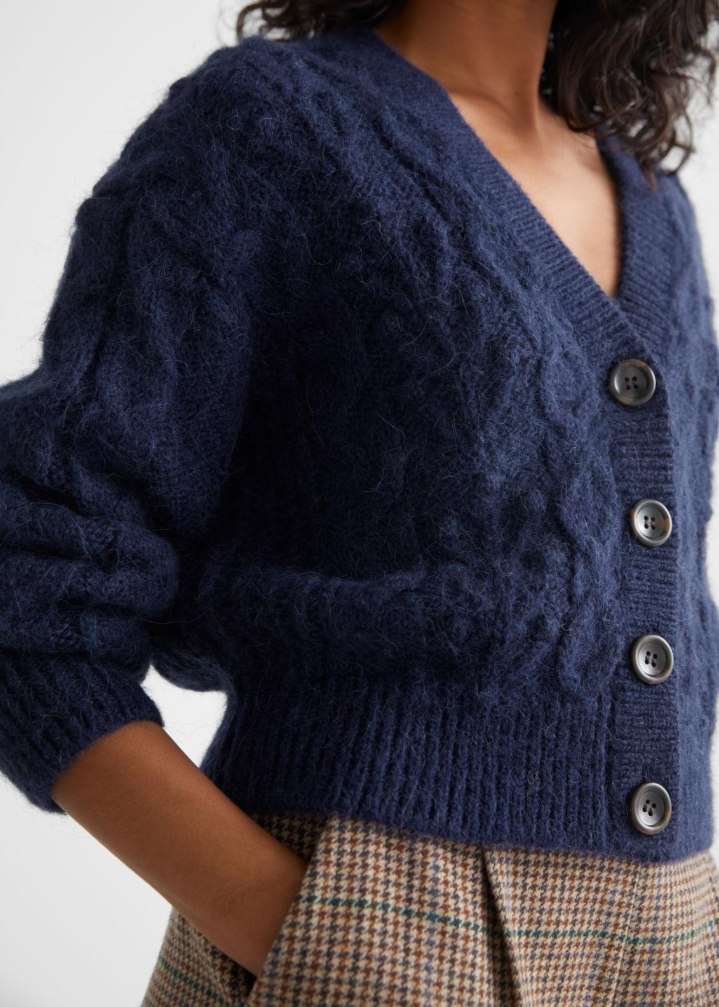 cable knit cardigan blue