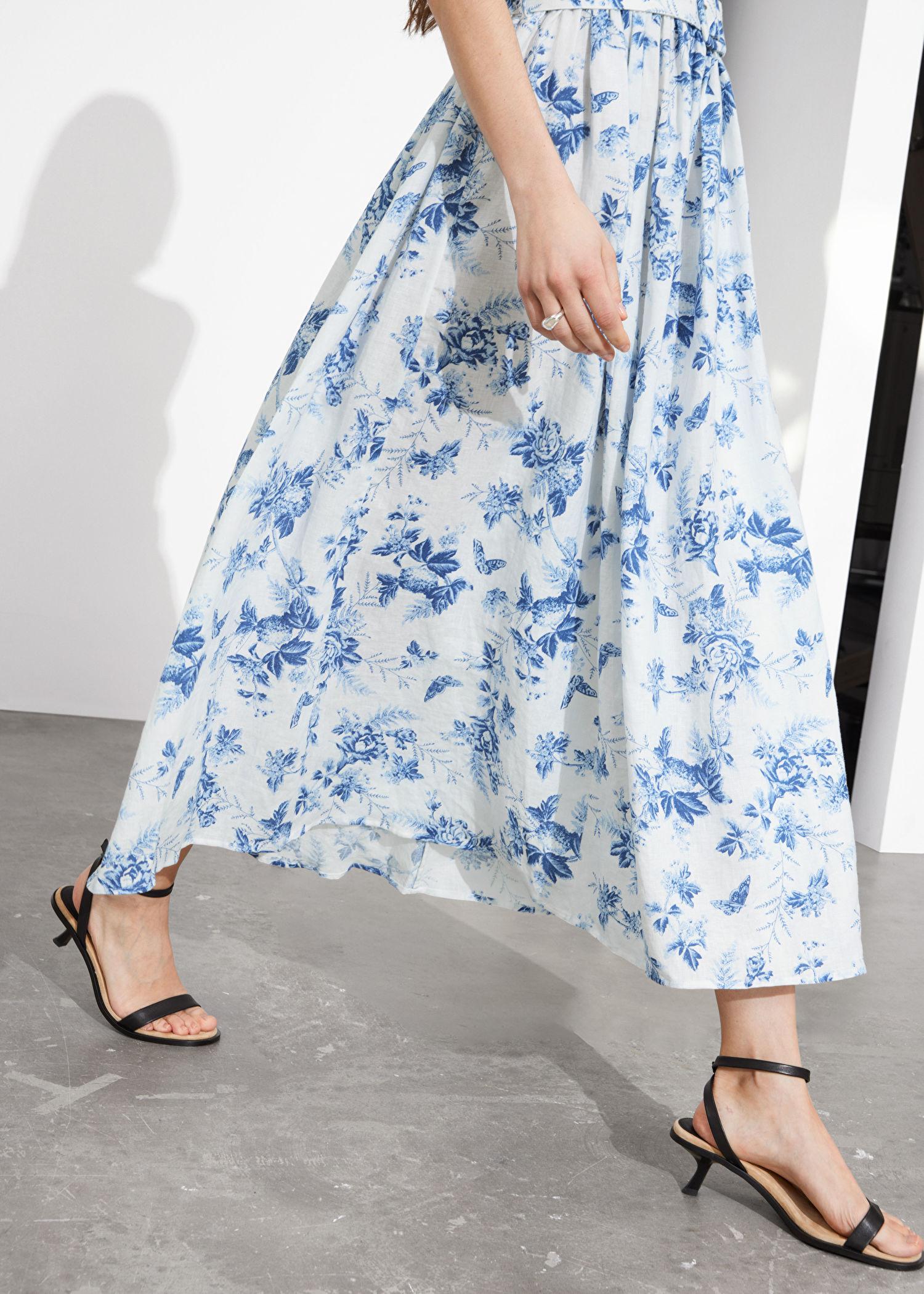 & Other Stories Belted Linen Midi Dress in Blue | Lyst Canada