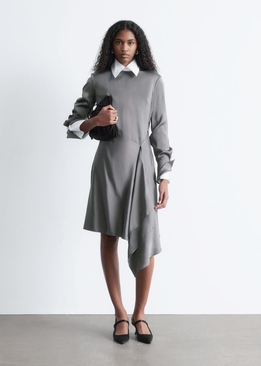 & Other Stories Asymmetric Long-Sleeve Mini Dress in Gray | Lyst