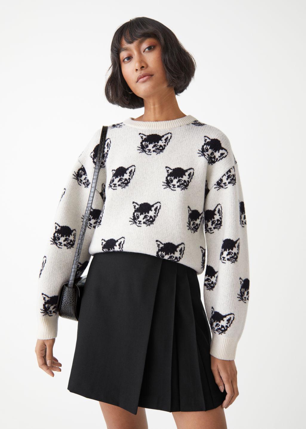 And other stories Cropped Jacquard Knit Sweater - ShopStyle