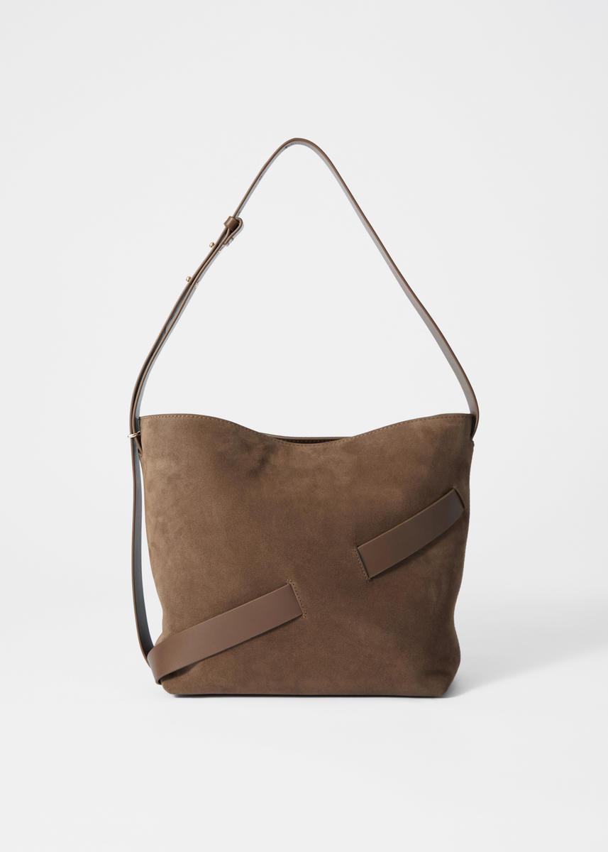 “& Other Stories” スウェードボウリングBAG Black Leather Bowling Bag - Black suede - Shoulderbags - & Other