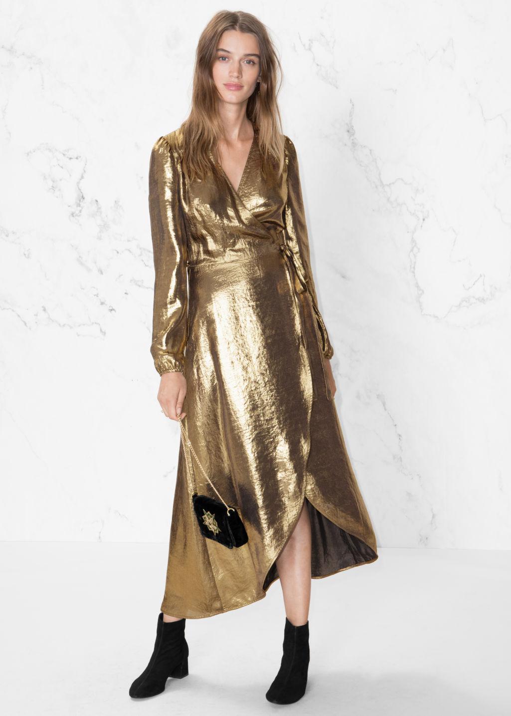\u0026 Other Stories Synthetic Wrap Dress in Gold (Metallic) | Lyst
