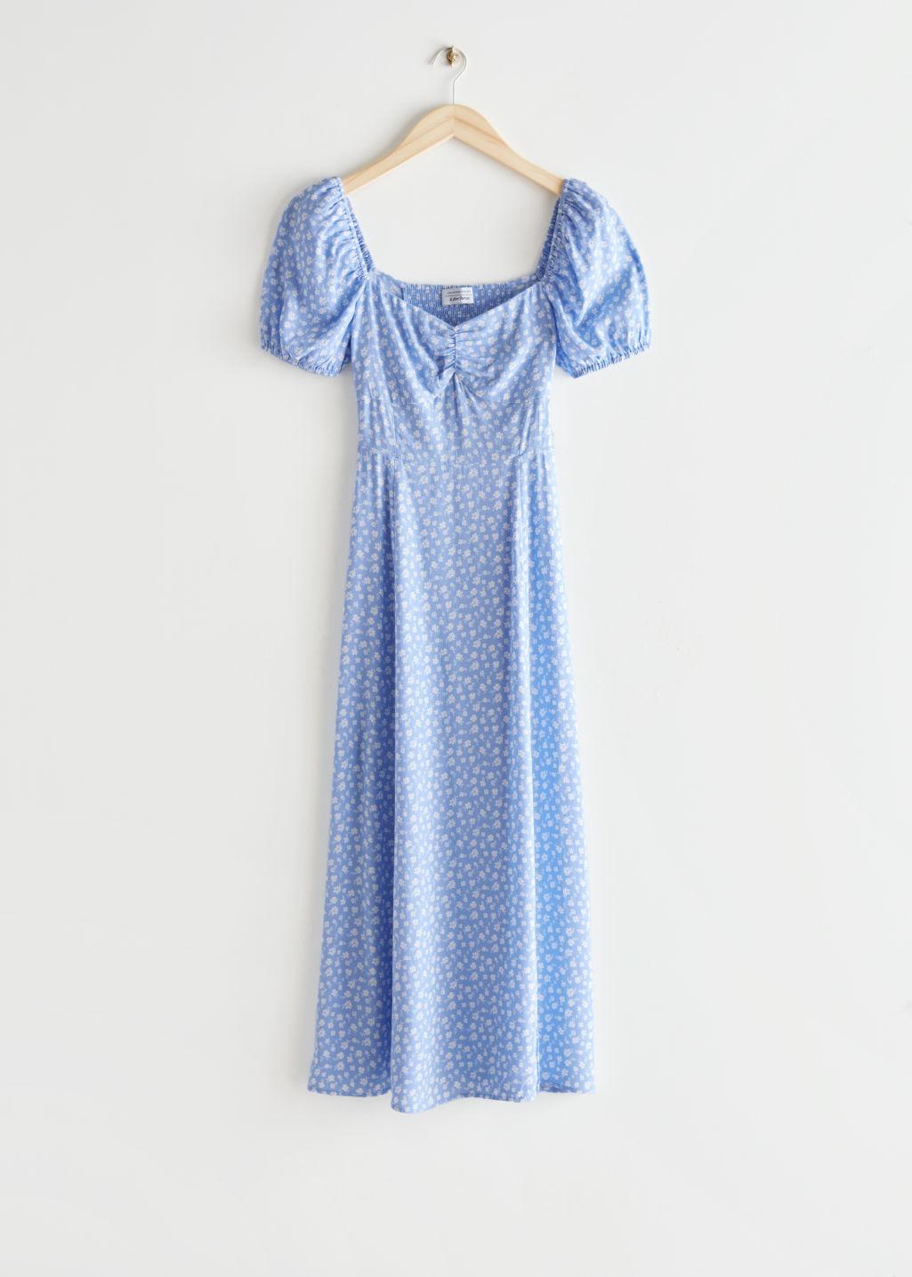 Flowy Puff Sleeve Midi Dress 