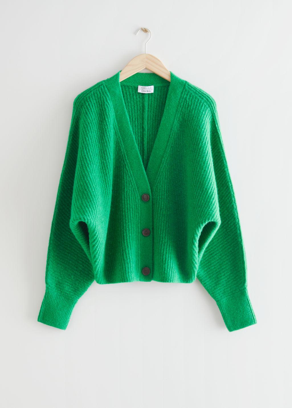 & Other Stories Wool Voluminous Rib Knit Cardigan in Green | Lyst