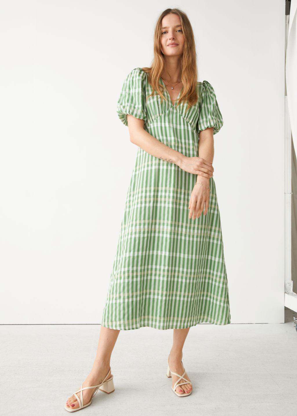 Stories Printed Puff Sleeve Midi Dress 
