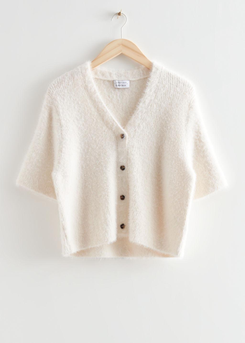Wool Short Sleeve Knit Cardigan 