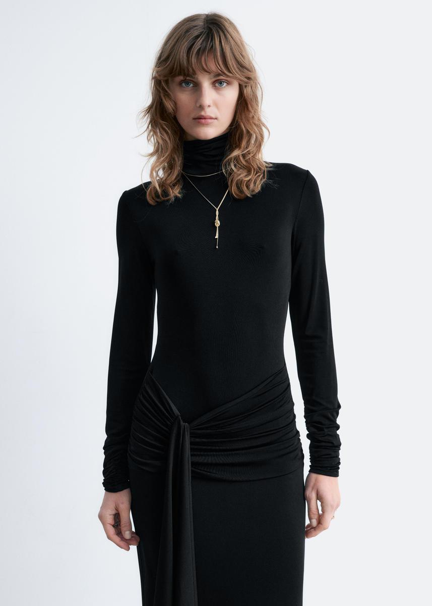 & Other Stories Tie-Detail Turtleneck Midi Dress in Black | Lyst