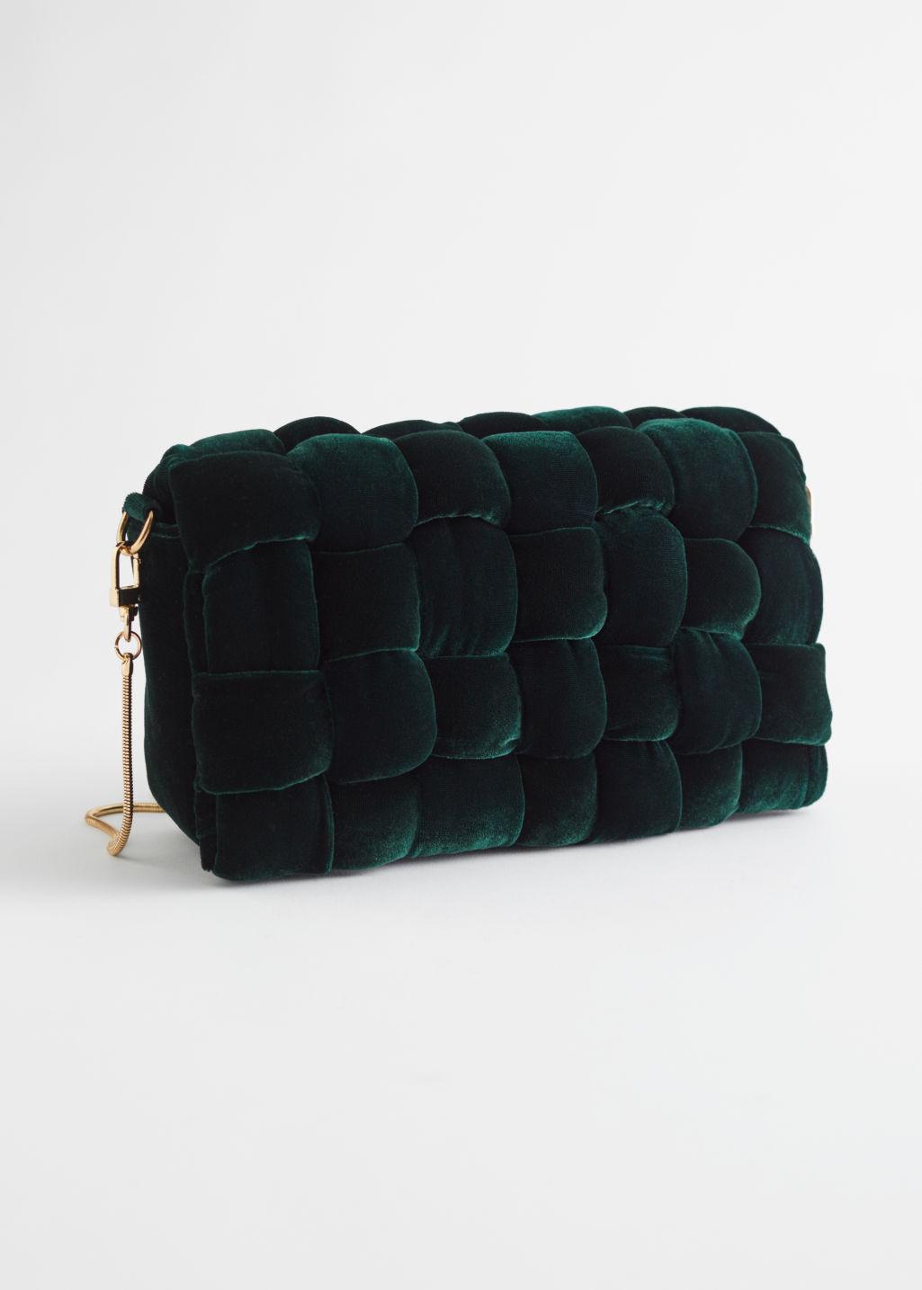 & Other Stories Quilted Velvet Clutch Bag in Green | Lyst