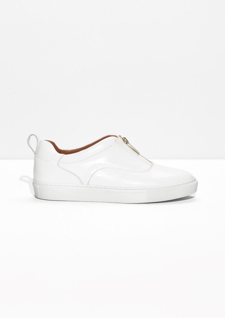 & Stories Zip-up Leather Sneakers in White | Lyst