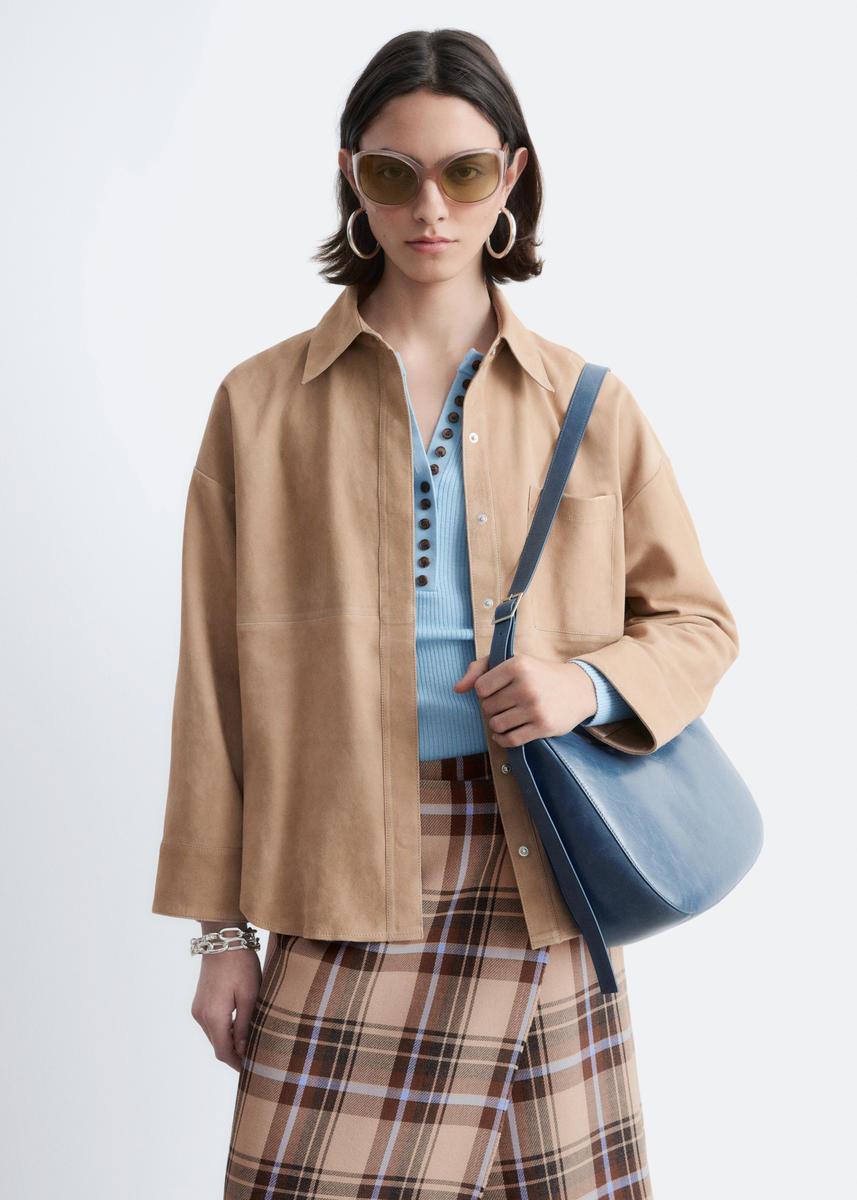 Veste Chemise En Daim Lavande Pour Femme - Manches Longues, Taille 14