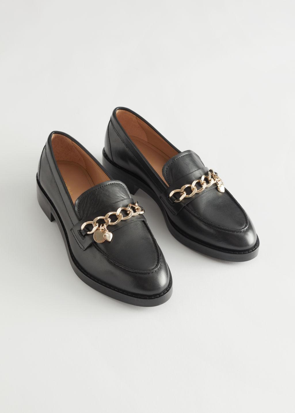 Andesbjergene koloni Plante & Other Stories Chain Embellished Leather Loafers in Black | Lyst
