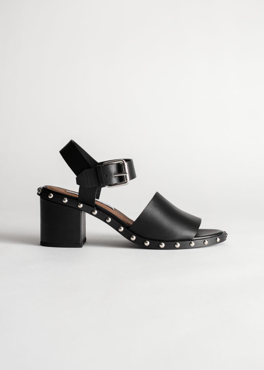 & Other Stories Studded Leather Heeled Sandals in Black - Lyst