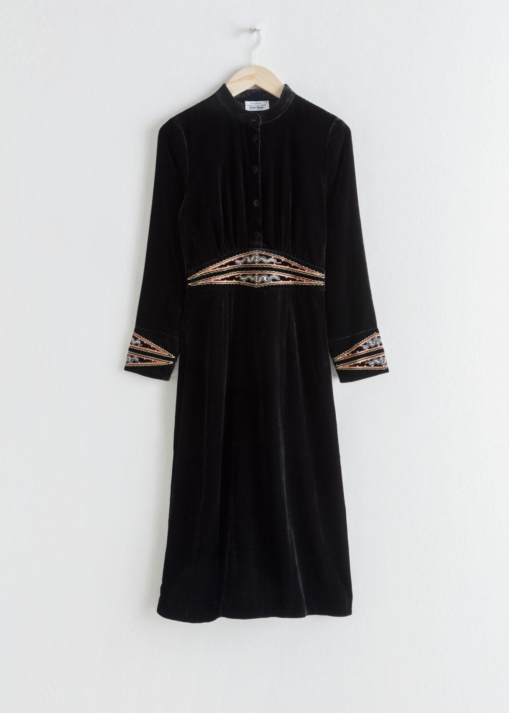 black velvet embroidered dress