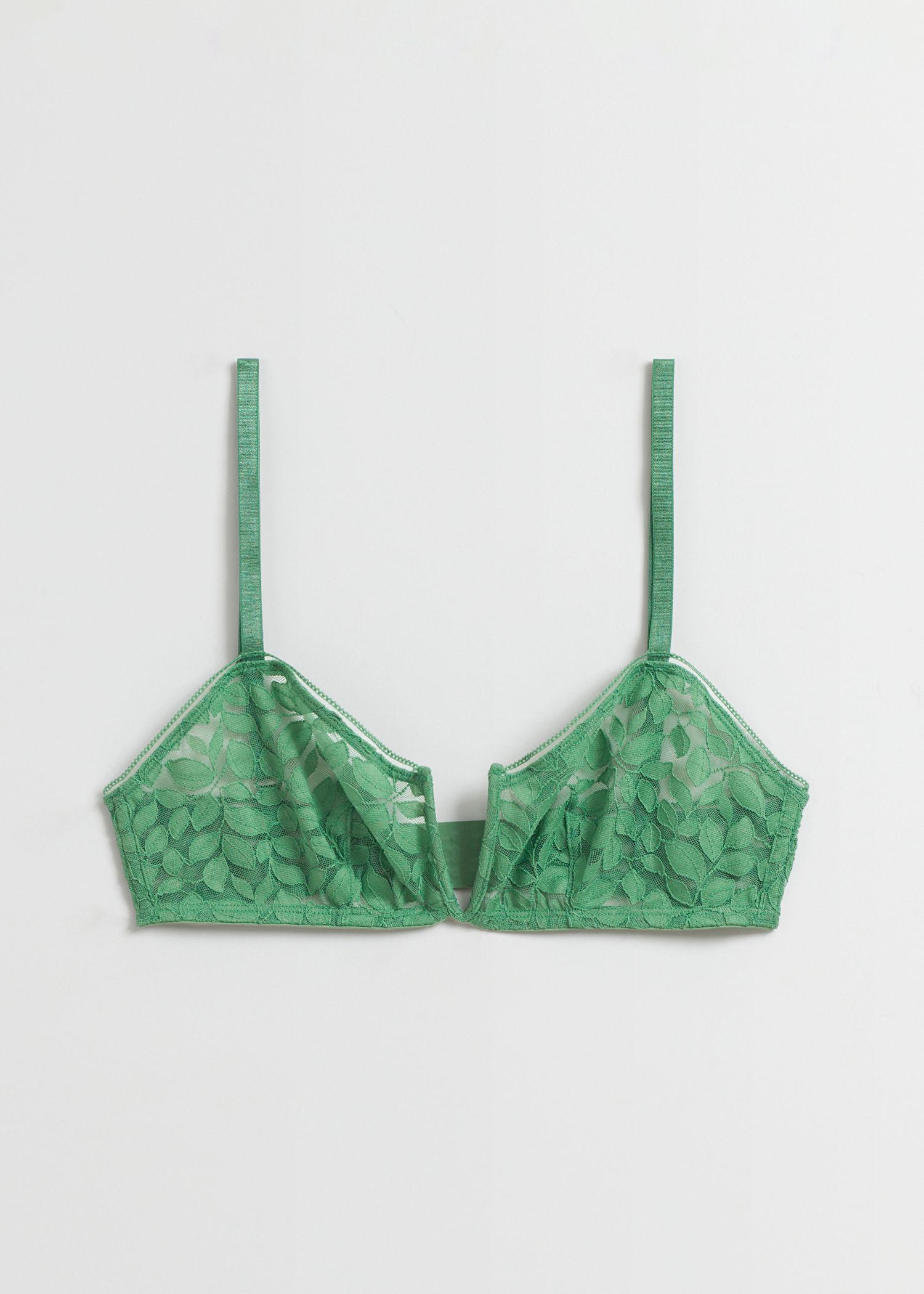  Other Stories Leaf Lace Soft Bra in Green
