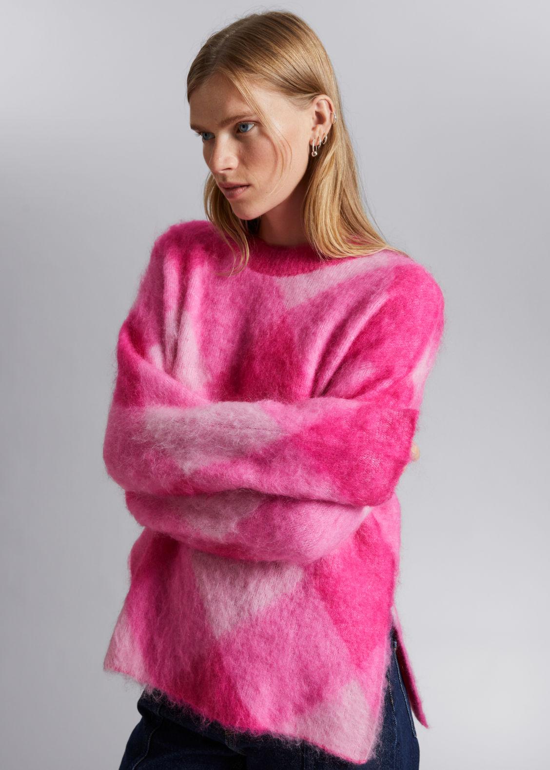 & Other Stories Diagonal Plaid Mohair Sweater in Pink | Lyst