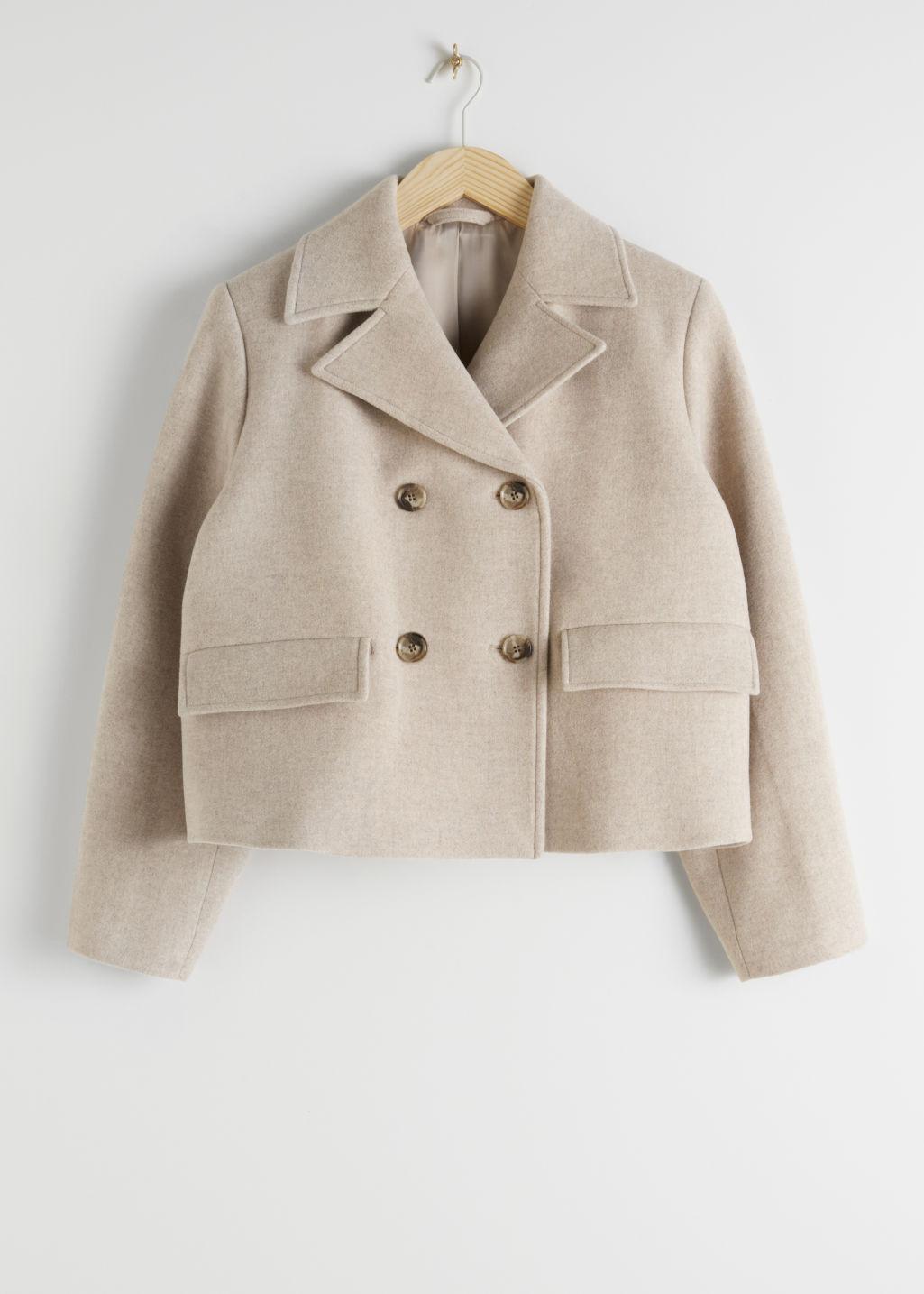  Other Stories wool blend short belted coat in beige