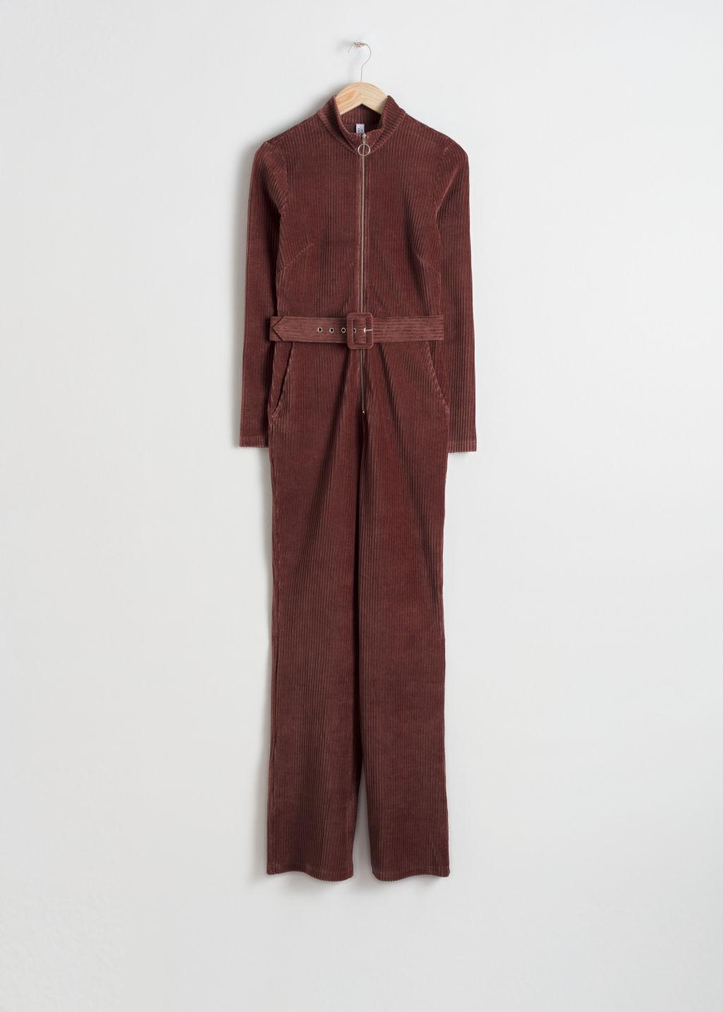 belted corduroy jumpsuit