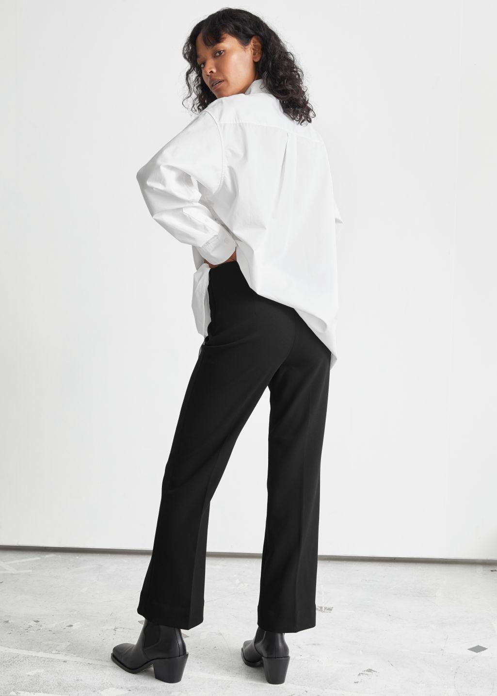black wide leg flared trousers